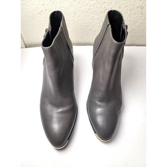 Cole Haan Gray Leather Ankle Boots With Side Zipper & Block Pump Heel Size 7.5 B - Picture 2 of 13
